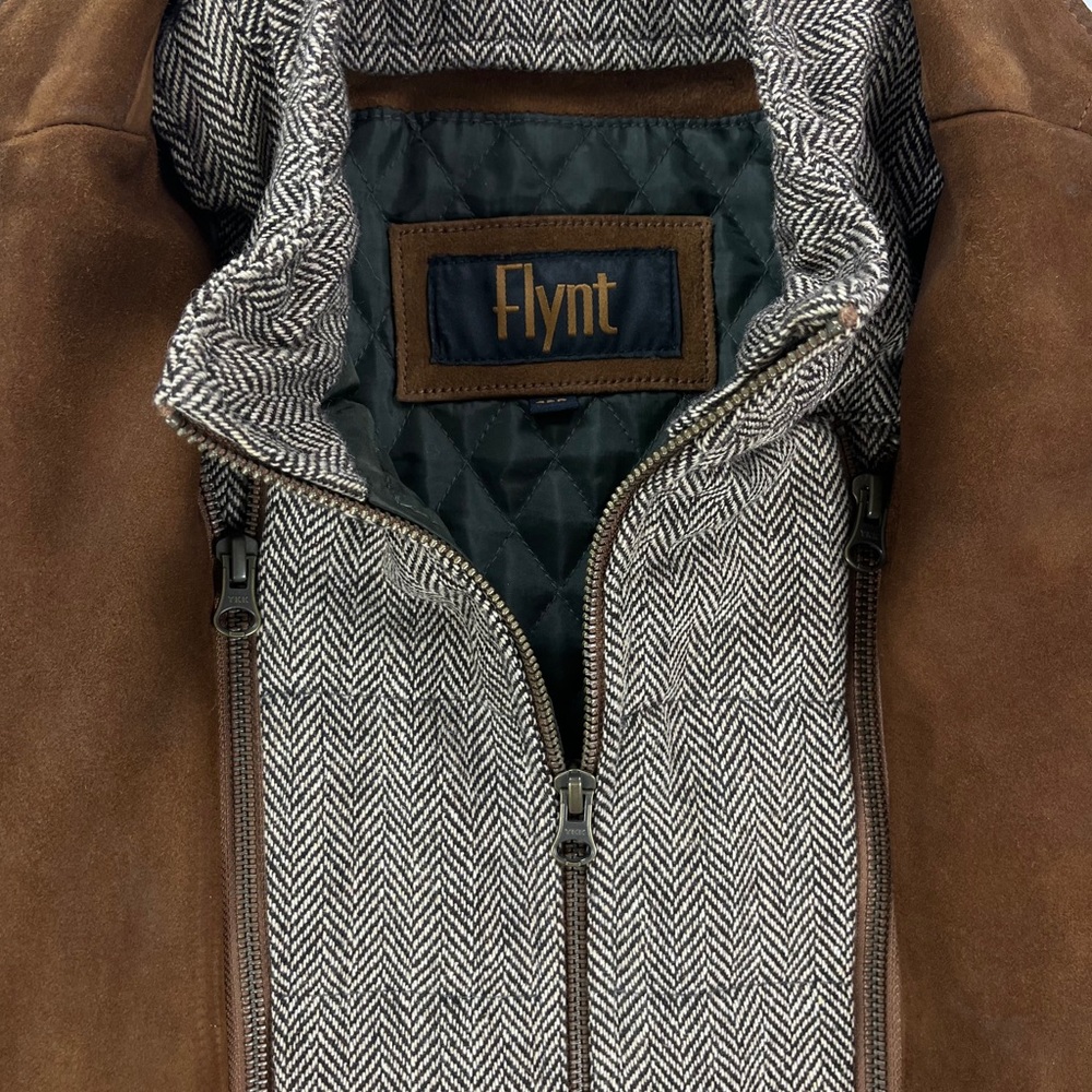 SOLD! FLYNT Distressed Leather Hybrid Coat Jacket Size 42R - Picture 8 of 16